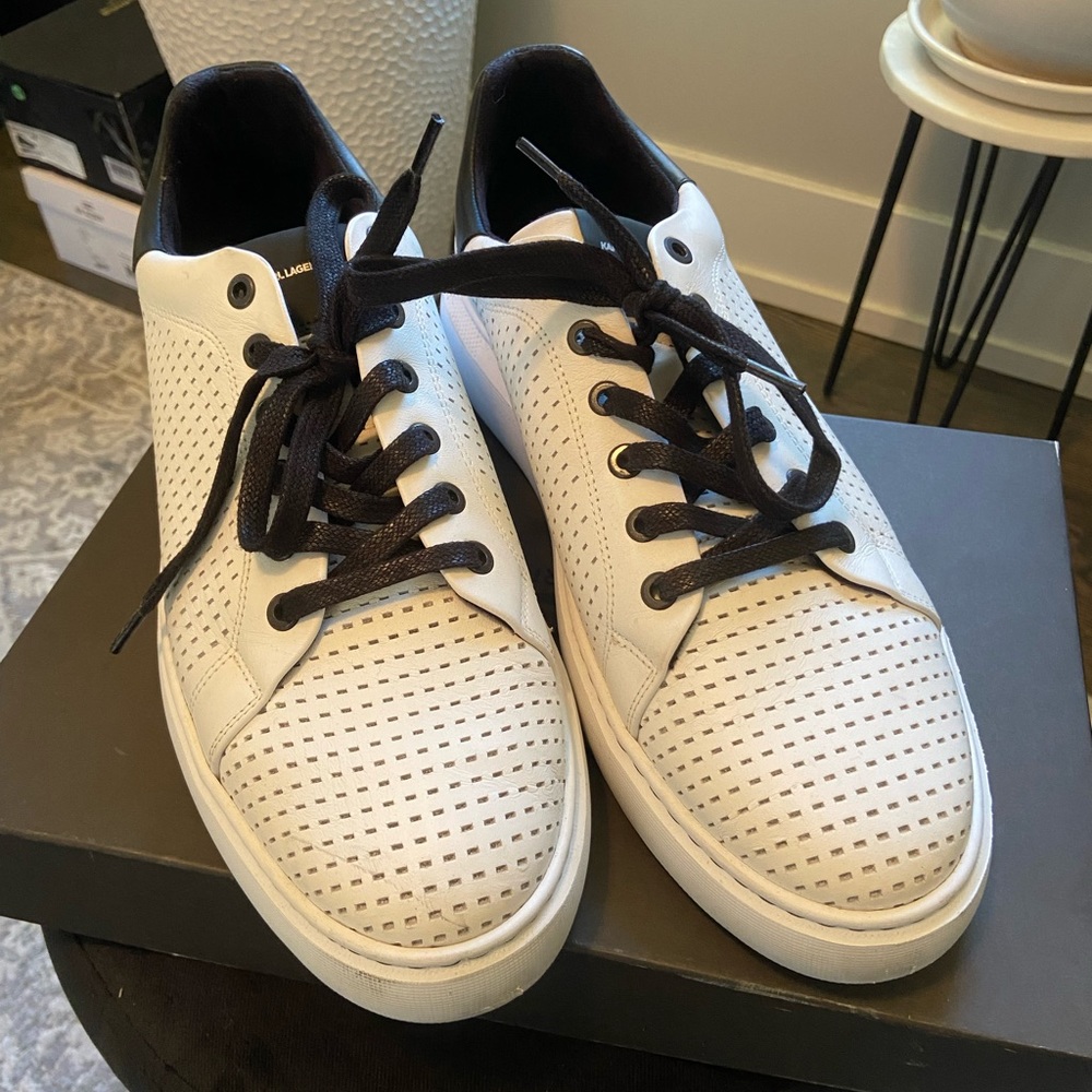 Karl Lagerfeld Paris White Leather Sneakers